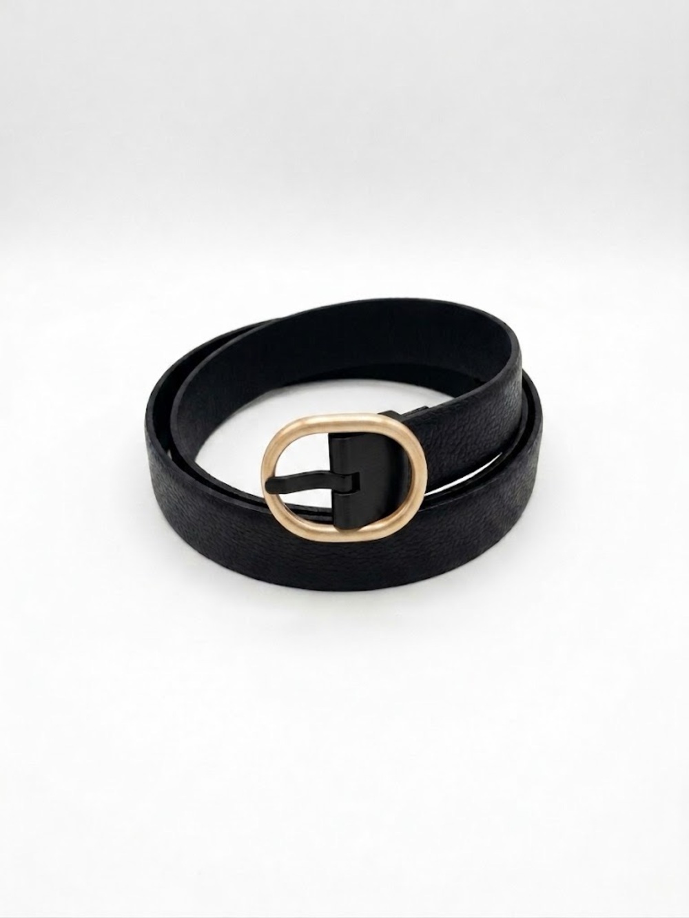 Simons Black Leather Belt made in Canada Brushed Gold Buckle Medium